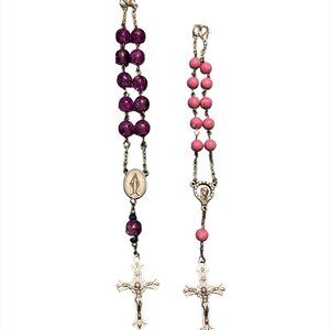 Pink and Purple Miraculous Medal Mary Travel Rosary Set